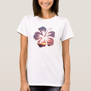 Kauai-Sonnenuntergang in einer Hibiskus-Blume T-Shirt