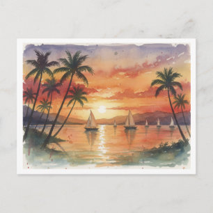 Kauai-Strand-Sonnenuntergang Aquarell Postkarte