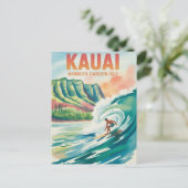 Kauai Surfen Wasserfarbe Postkarte (Stehend Vorderseite)