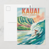 Kauai Surfen Wasserfarbe Postkarte (Vorne/Hinten)