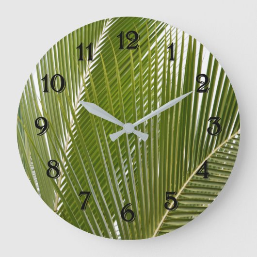 Kauai Tropical Palm Tree Blätter Große Wanduhr (Vorderseite)