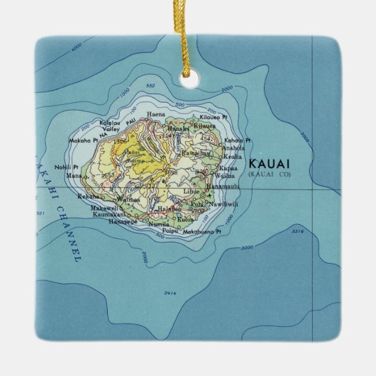 Kauai Vintag Map Keramikornament (Vorderseite)