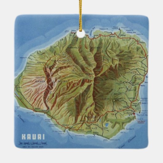 Kauai Vintag Map Keramikornament (Rückseite)