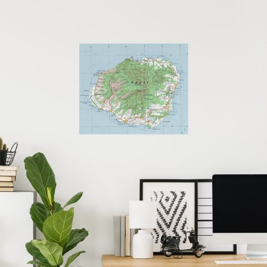 Kauai Vintag Map Poster (Heimbüro)