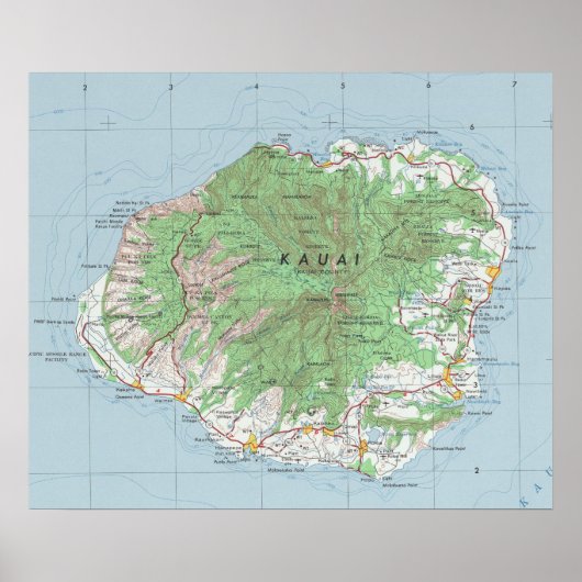 Kauai Vintag Map Poster (Vorne)