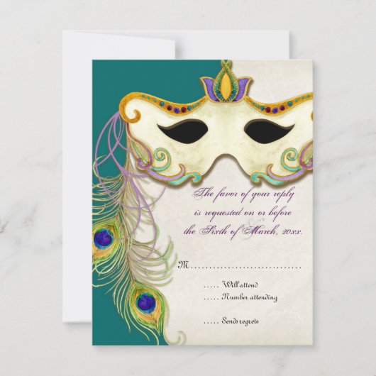 Kauaummasquerade Maskenball - UAWG Response Card RSVP Karte (Vorderseite)