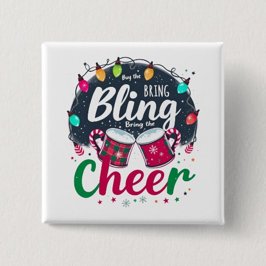 "Kauf den Glamour, bring die Freude." Button (Vorderseite)
