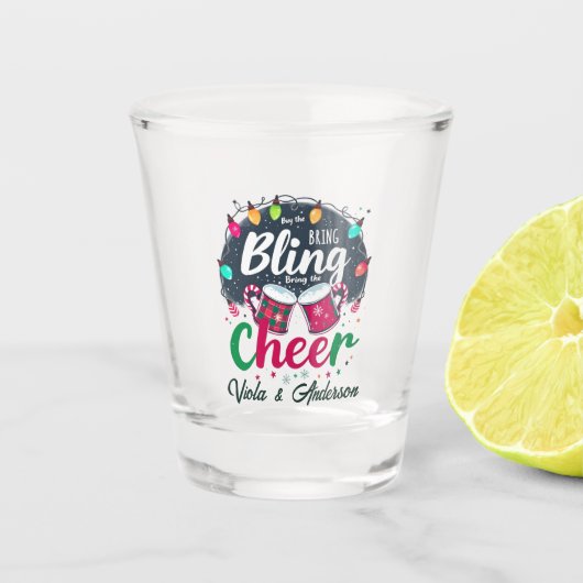 "Kauf den Glamour, bring die Freude." Schnapsglas (Vorderseite)