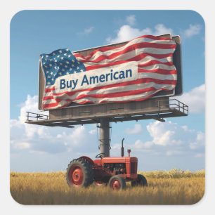 Kaufe Amerikanisches Werbeplakat mit Retro-Traktor Quadratischer Aufkleber