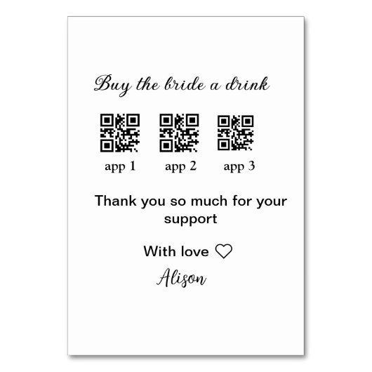 kaufen Braut ein Getränk Scan QR Code danke IhnenE (Vorderseite)