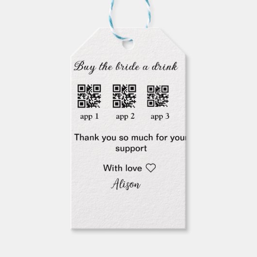 kaufen Braut ein Getränk Scan QR Code danke IhnenE Geschenkanhänger (Vorderseite)