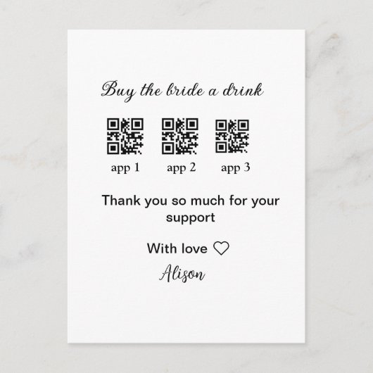 kaufen Braut ein Getränk Scan QR Code danke IhnenE Postkarte (Vorderseite)