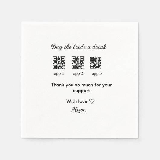 kaufen Braut ein Getränk Scan QR Code danke IhnenE Serviette (Vorderseite)