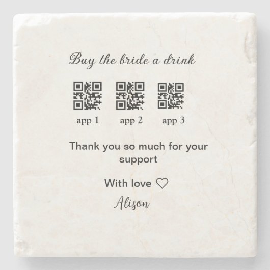 kaufen Braut ein Getränk Scan QR Code danke IhnenE Steinuntersetzer (Vorderseite)