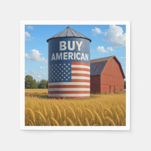 "Kaufen Sie Amerikaner"-Zeichen auf einem Bauernsi Serviette