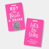 Kaufen Sie die Braut ein Getränk QR Code Rosa Bach Ausweis (Vorder- & Rückseite)