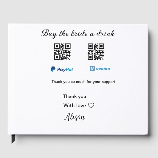 Kaufen Sie die Braut ein Getränk Spende QR Venmo P Gästebuch (Vorderseite)