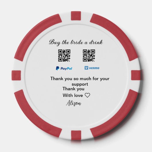 Kaufen Sie die Braut ein Getränk Spende QR Venmo P Pokerchips (Vorderseite)