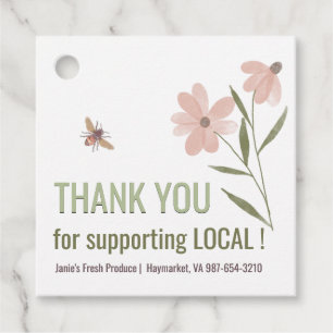 Kaufen Sie die lokale Produkttafel mit Blüten und Geschenkanhänger