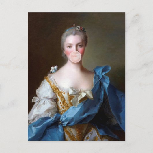 Kaugummi Diva mit Blauer Schmetterling Postkarte (Vorderseite)