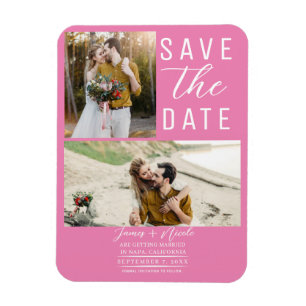 Kaugummi-Rosa 2 Fotos Save-the-Date Hochzeit Magnet