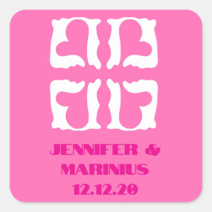 Kaugummi-Rosa und Weiße Herzen Quadratischer Aufkleber