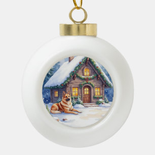 Kaukasischer Schäferhund Berghütte Weihnachten Keramik Kugel-Ornament