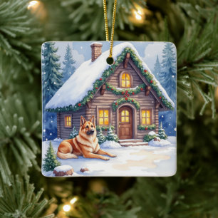 Kaukasischer Schäferhund Berghütte Weihnachten Keramikornament