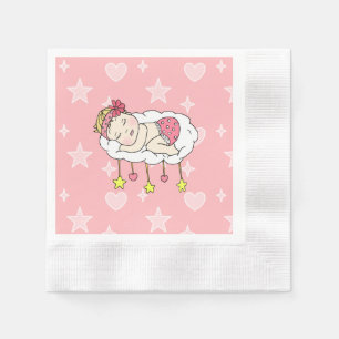 Kaukasisches Baby Schlafen auf Cloud Stars Rosa Serviette