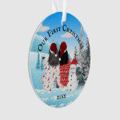 Kaukasisches lesbisches Ehepaar Snowman DIY-Foto O Ornament (Vorderseite)