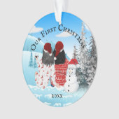 Kaukasisches lesbisches Ehepaar Snowman DIY-Foto O Ornament (Vorderseite)