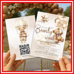 Kaum Erwarten   Braune Babyparty Einladung