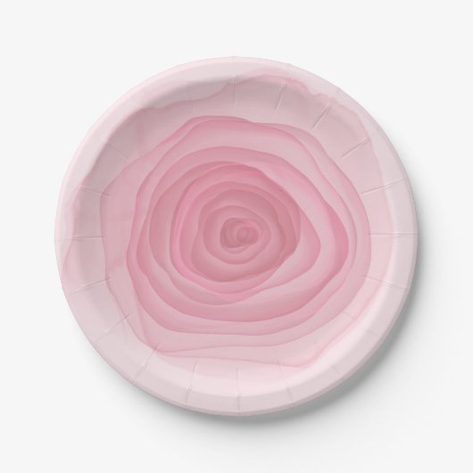 Kaum rosafarbene, farbige Rose in subtilen Rosa Pappteller (Vorderseite)