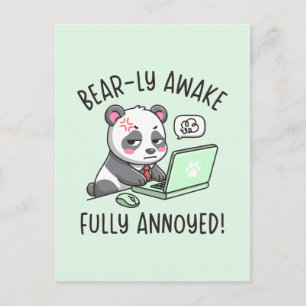Kaum wach - Voll genervt - Bürohumor mit Panda Postkarte