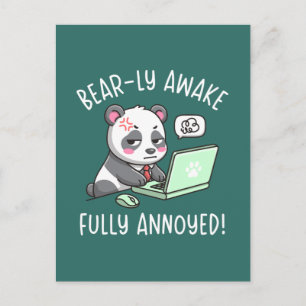 Kaum wach - Voll genervt - Bürohumor mit Panda Postkarte