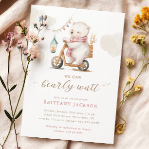Kaum warten Bär Roller Mädchen Baby Shower Einladung