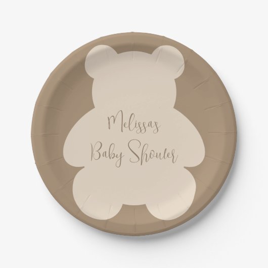 Kaum warten Beiger Teddy Bär Babyparty Pappteller (Vorderseite)