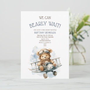 Kaum warten Flugzeug Fliegender Bär Blau Baby Show Einladung