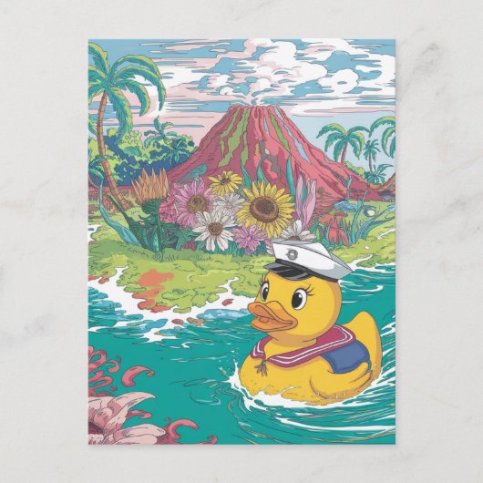 Kautschukente Tropischer Vulkan Postkarte (Vorderseite)