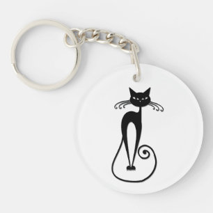 Kauzige schlanke schwarze Katze Schlüsselanhänger