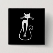 Kauzige schlanke weiße Katze Button (Vorderseite)