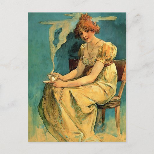 Kava by Alphonse (Alfons) Mucha ~ Art Nouveau Postkarte (Vorderseite)