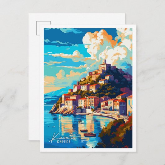 Kavala Greece Art Vintage Reise Illustration Postkarte (Vorne/Hinten)