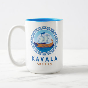 Kavala, Griechenland, griechisches Schiffsdesign Zweifarbige Tasse