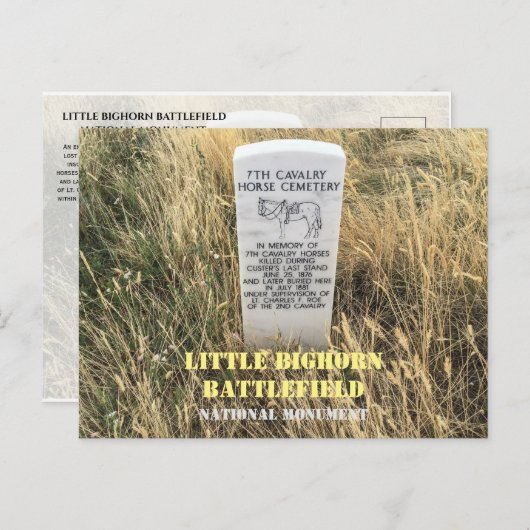 Kavallerie Pferde Bestattungsmarke, Little Bighorn Postkarte (Vorne/Hinten)