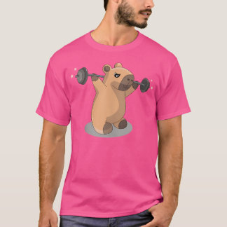 Kawai Capybara Bodybuilder Weightlifter Barbell Gy T-Shirt