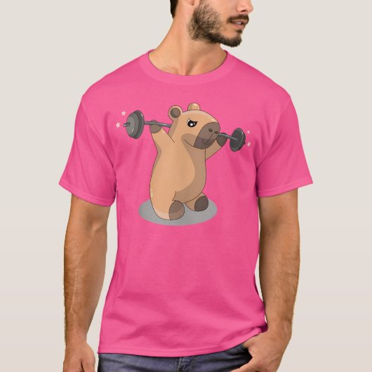 Kawai Capybara Bodybuilder Weightlifter Barbell Gy T-Shirt (Vorderseite)