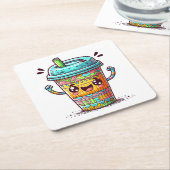 Kawai Coffee Rechteckiger Pappuntersetzer (angewinkelt)
