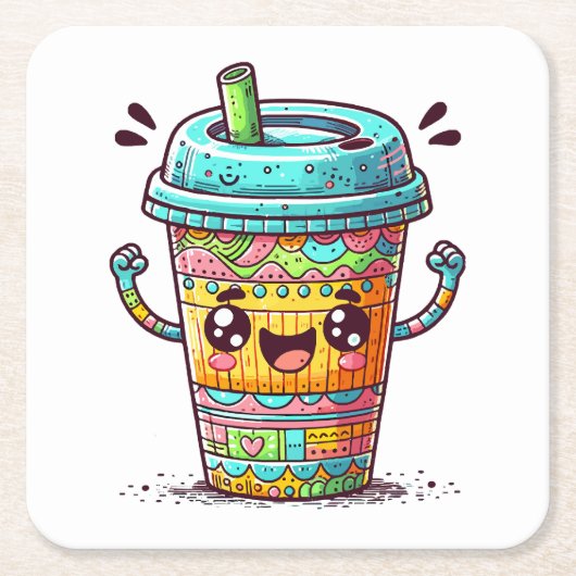 Kawai Coffee Rechteckiger Pappuntersetzer (Vorderseite)