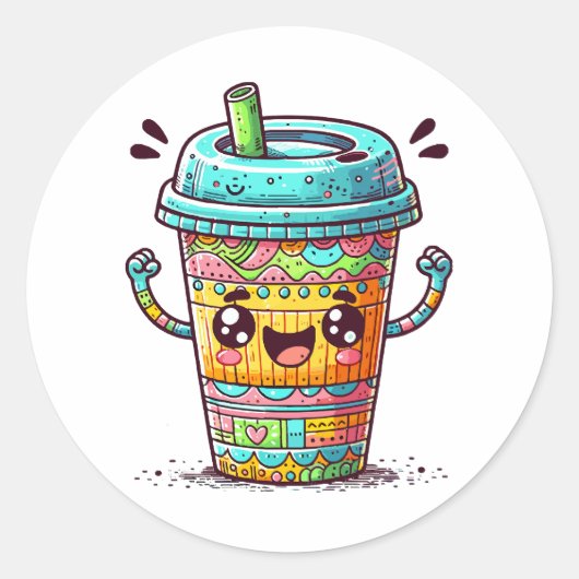 Kawai Coffee Runder Aufkleber (Vorderseite)